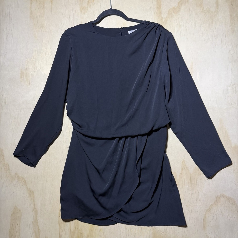 H&M Women's Black Ruched Draped Sheath Dress Long Sleeve Size‎ Large
